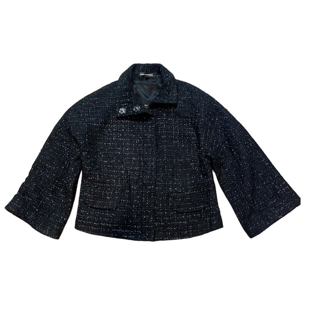EXPRESS DESIGN STUDIO CROPPED BLACK‎ BOUCLE EYELASH TWEED FUNNEL NECK JACKET 2